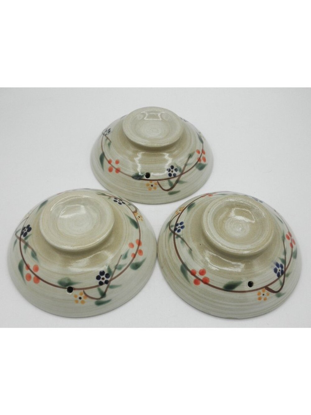 (3) VTG Japanese Donabe 5-7/8 In. Clay Pot LIDS ONLY Hand Painted Berry Vine